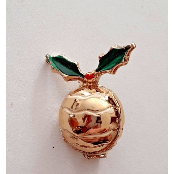 Vintage Jewelry - Vintage gold tone Christmas ball 1" holiday pin Lapel pin holidays